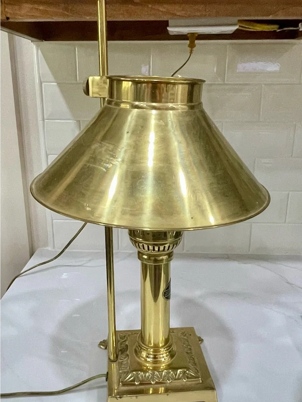Brass Table Lamp Instanbul Adjustable Shade, Corded Knob, Orient Express Label
